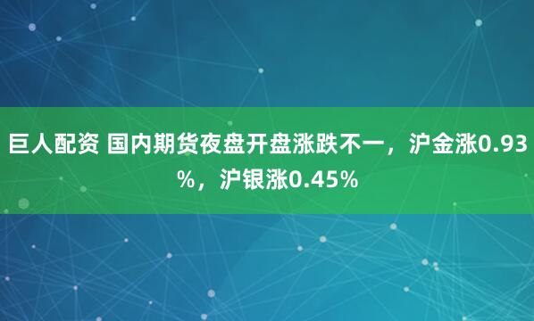 巨人配资 国内期货夜盘开盘涨跌不一，沪金涨0.93%，沪银涨0.45%