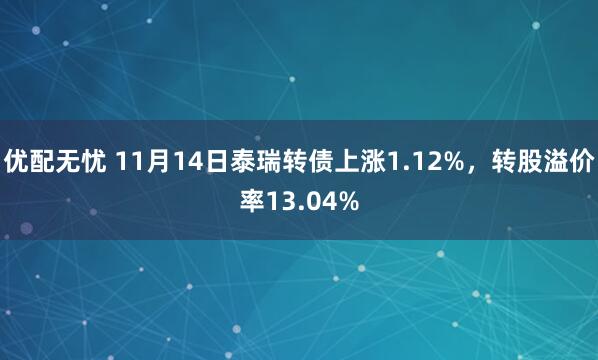 优配无忧 11月14日泰瑞转债上涨1.12%,转股溢价率13.04%